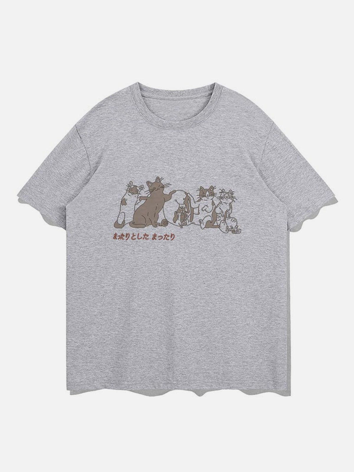 Cute Cat Cartoon Print Tee