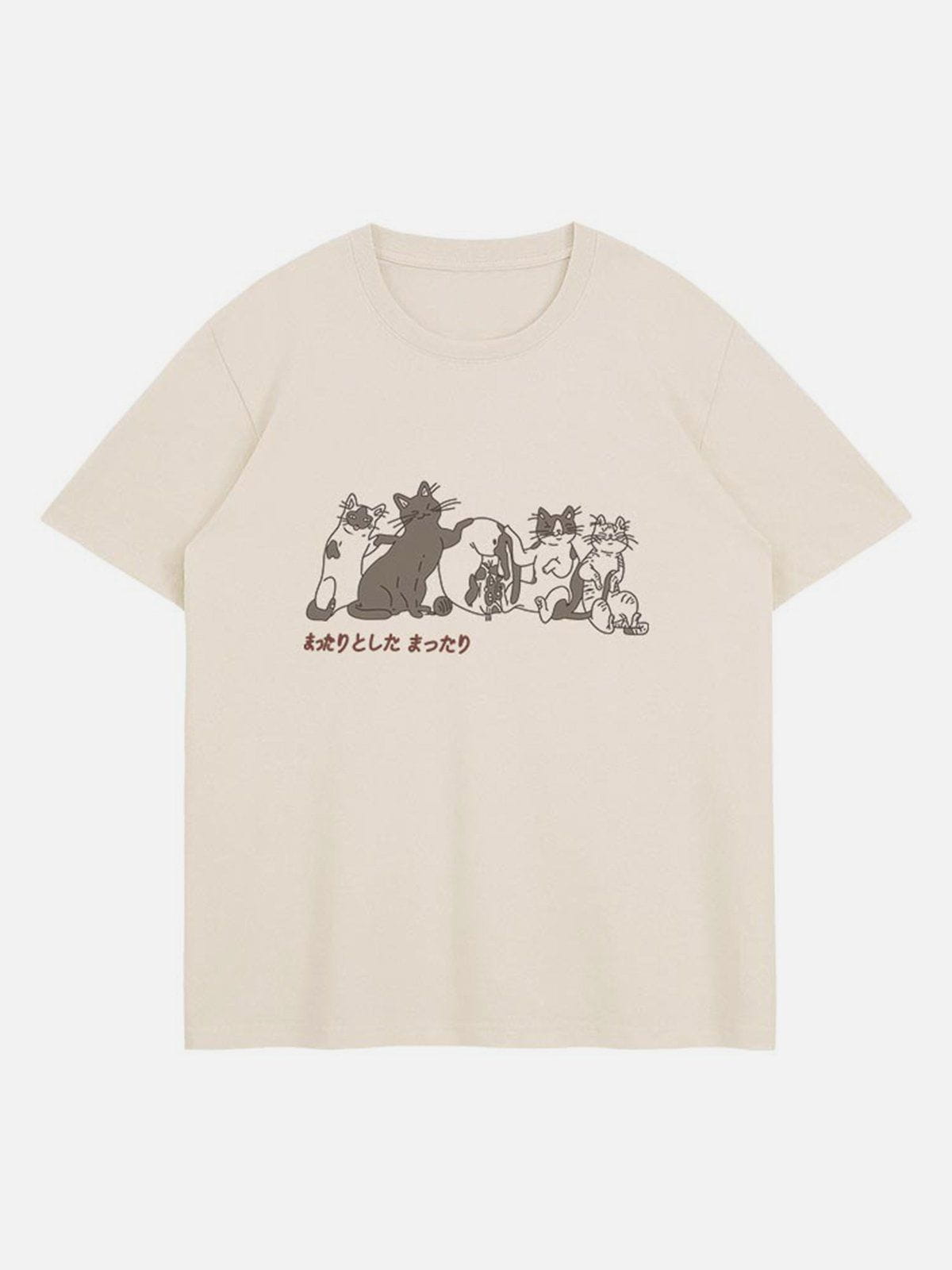 Cute Cat Cartoon Print Tee