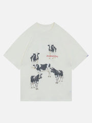 Baumwoll-T-Shirt mit Milchkuh-Print 