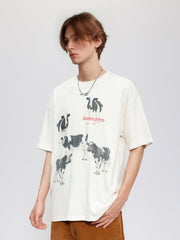 Baumwoll-T-Shirt mit Milchkuh-Print 