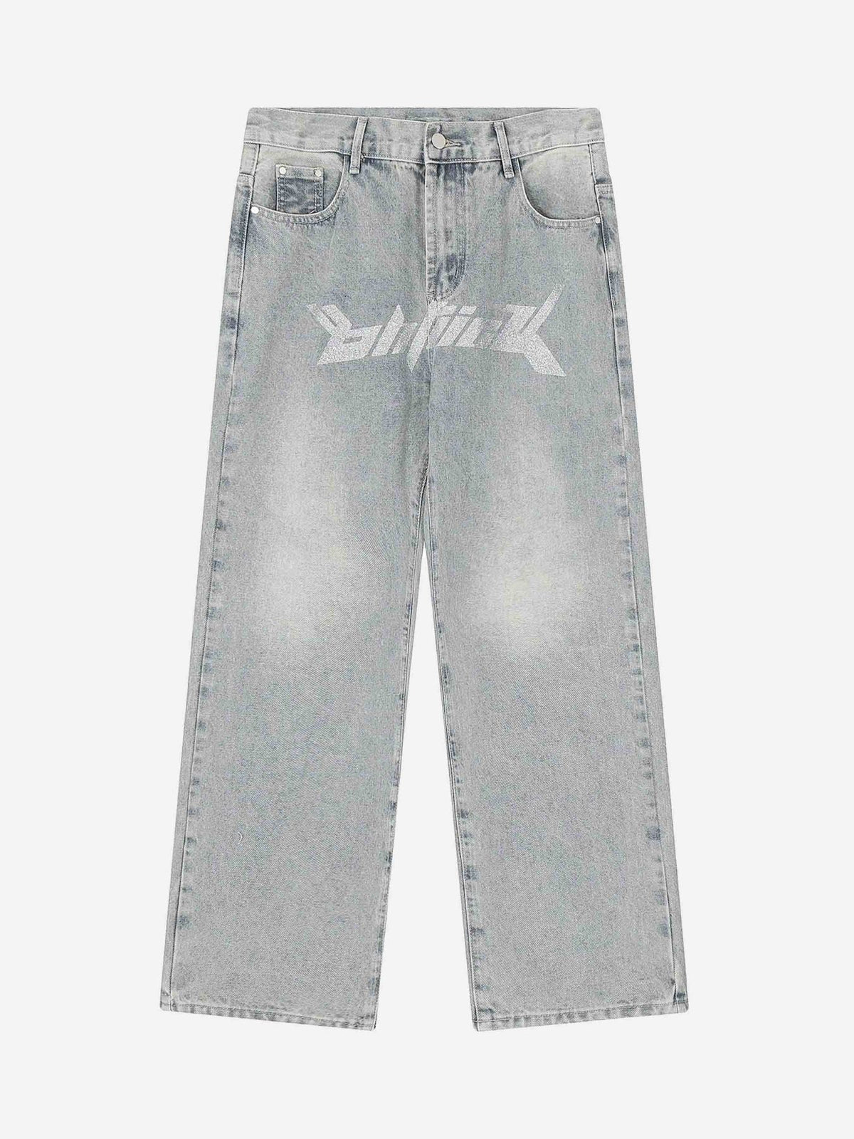 Dark Letter Print Jeans