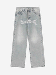 Dark Letter Print Jeans