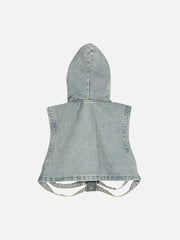 Dark Skeleton Hooded Denim Vest - 1637