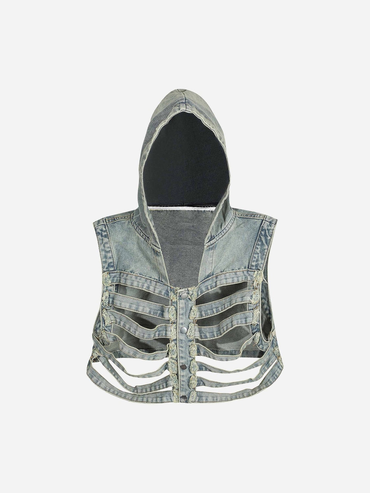 Dark Skeleton Hooded Denim Vest - 1637