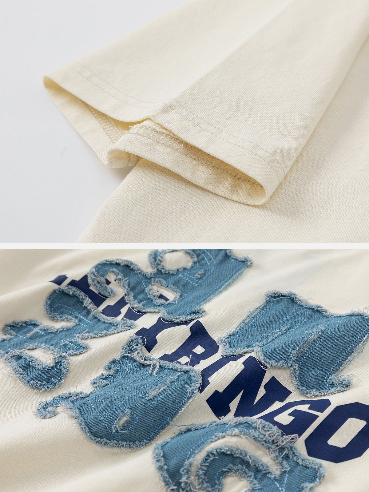Denim-T-Shirt mit Buchstaben-Patchwork 