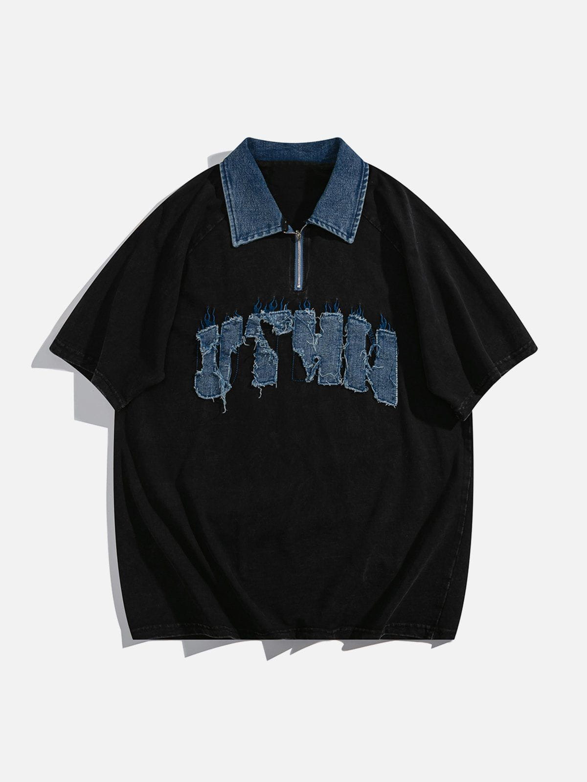 T-shirt POLO en denim avec patch brodé en batik