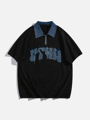 T-shirt POLO en denim avec patch brodé en batik