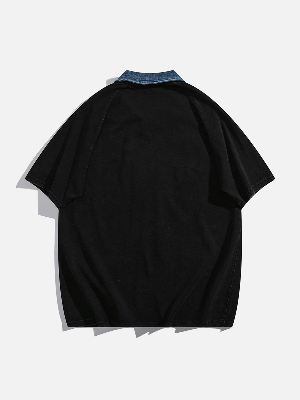 T-shirt POLO en denim avec patch brodé en batik