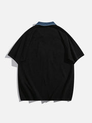 T-shirt POLO en denim avec patch brodé en batik