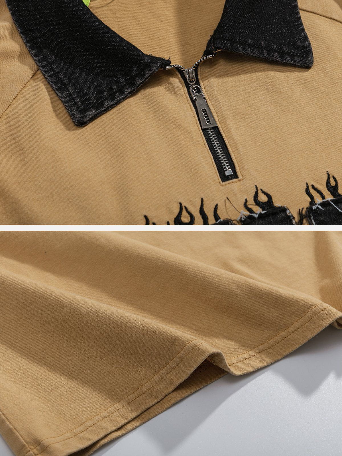 T-shirt POLO en denim avec patch brodé en batik
