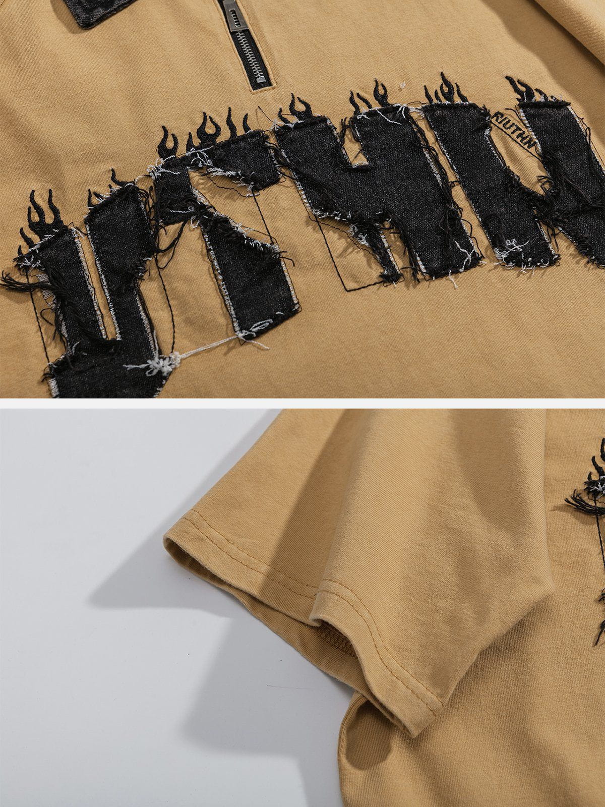 T-shirt POLO en denim avec patch brodé en batik