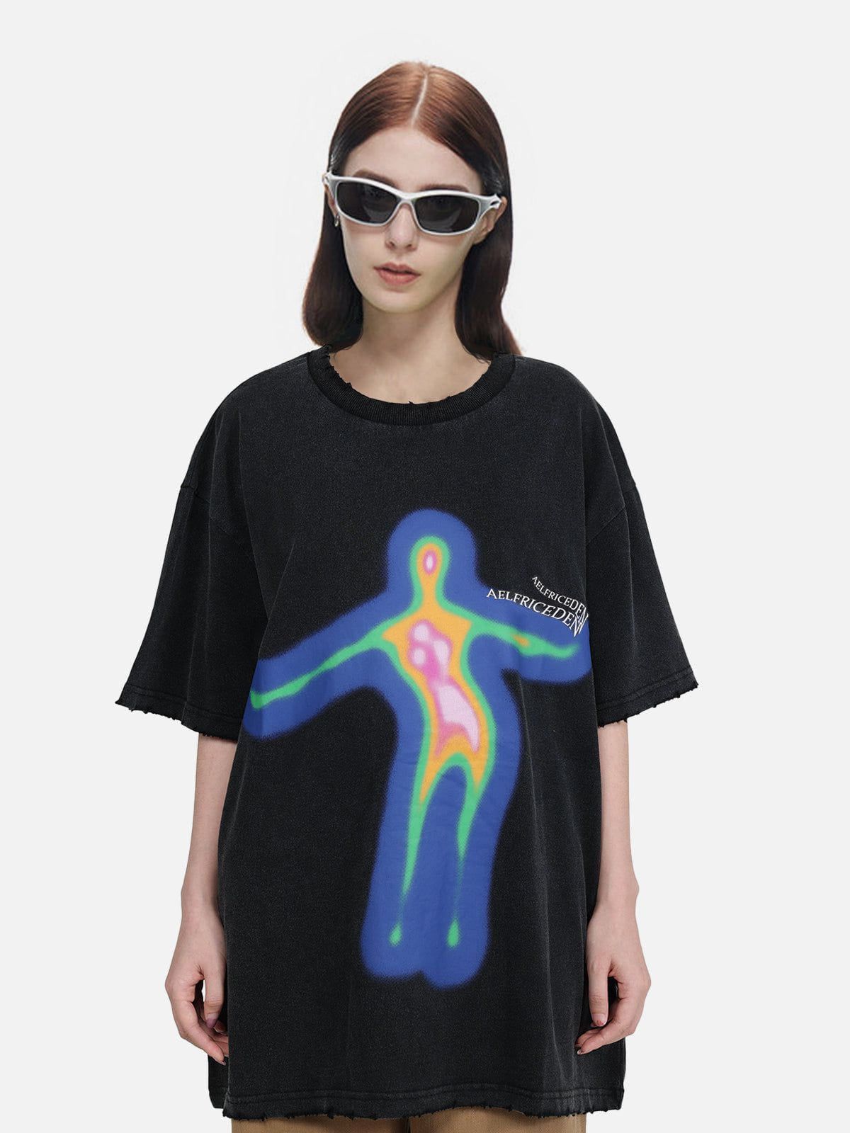 Oversize-T-Shirt mit verzerrter Portrait-Grafik 
