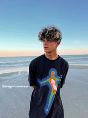Oversize-T-Shirt mit verzerrter Portrait-Grafik 