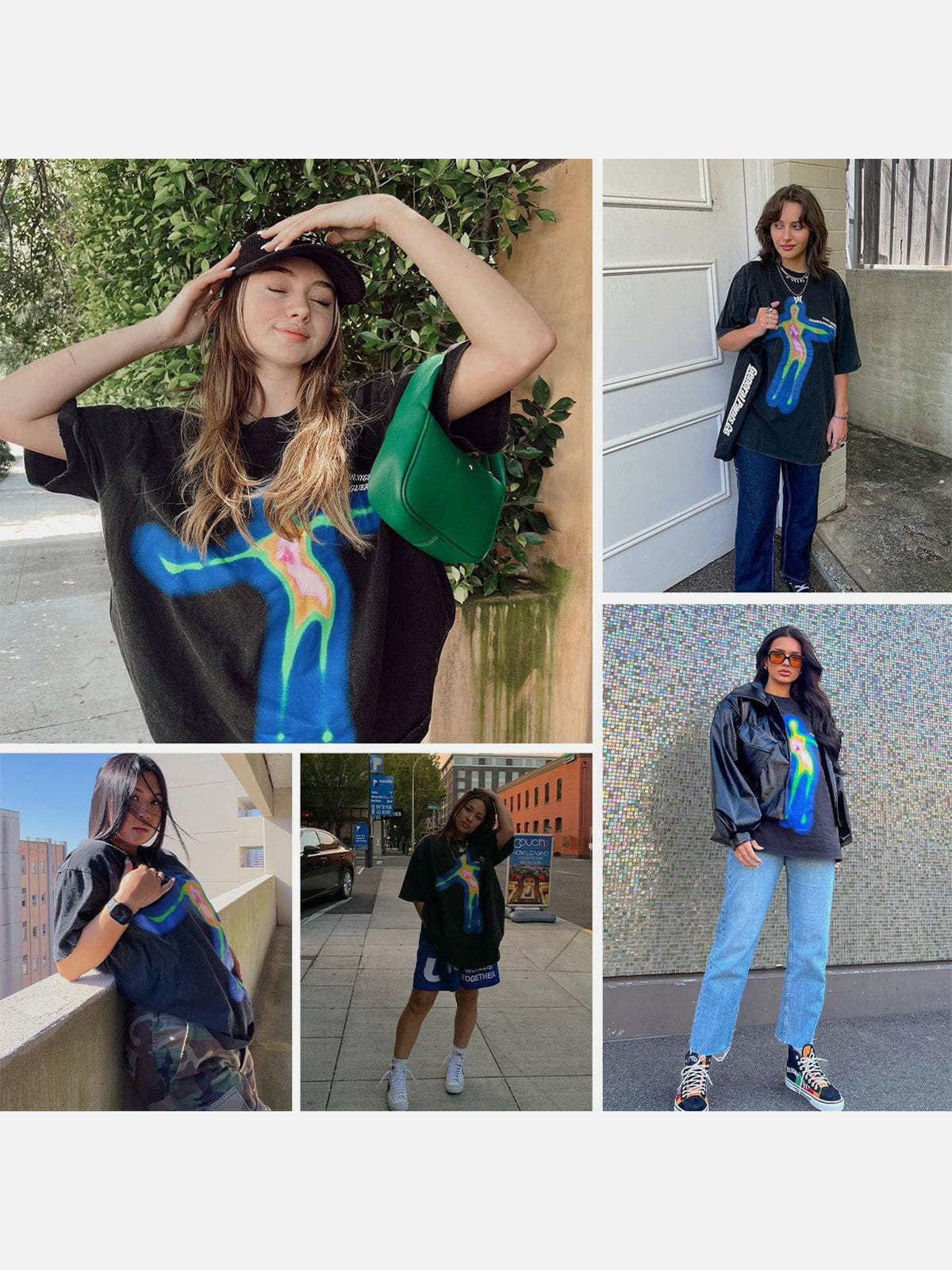 Oversize-T-Shirt mit verzerrter Portrait-Grafik 