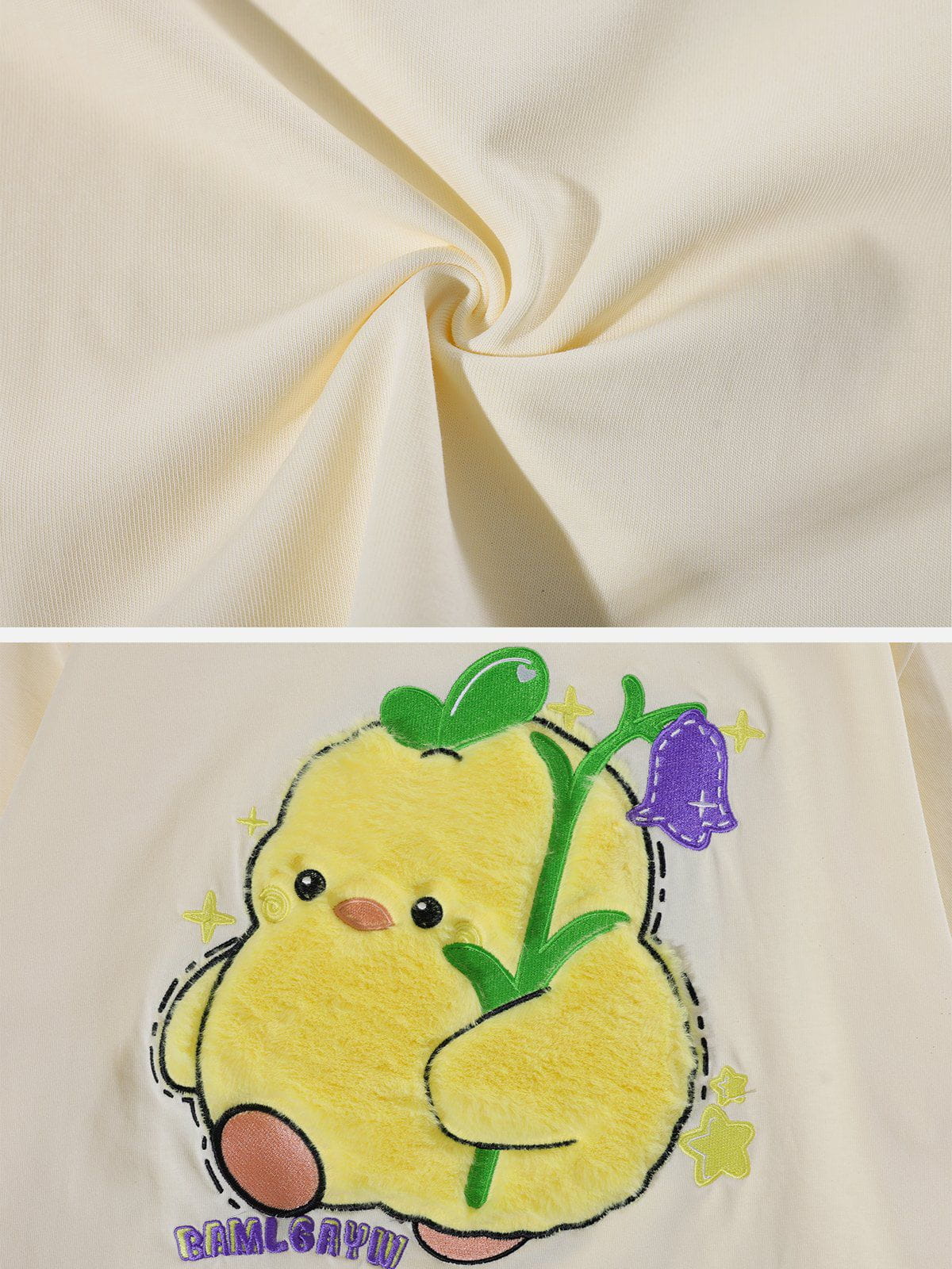 T-Shirt mit beflocktem Enten-Print 