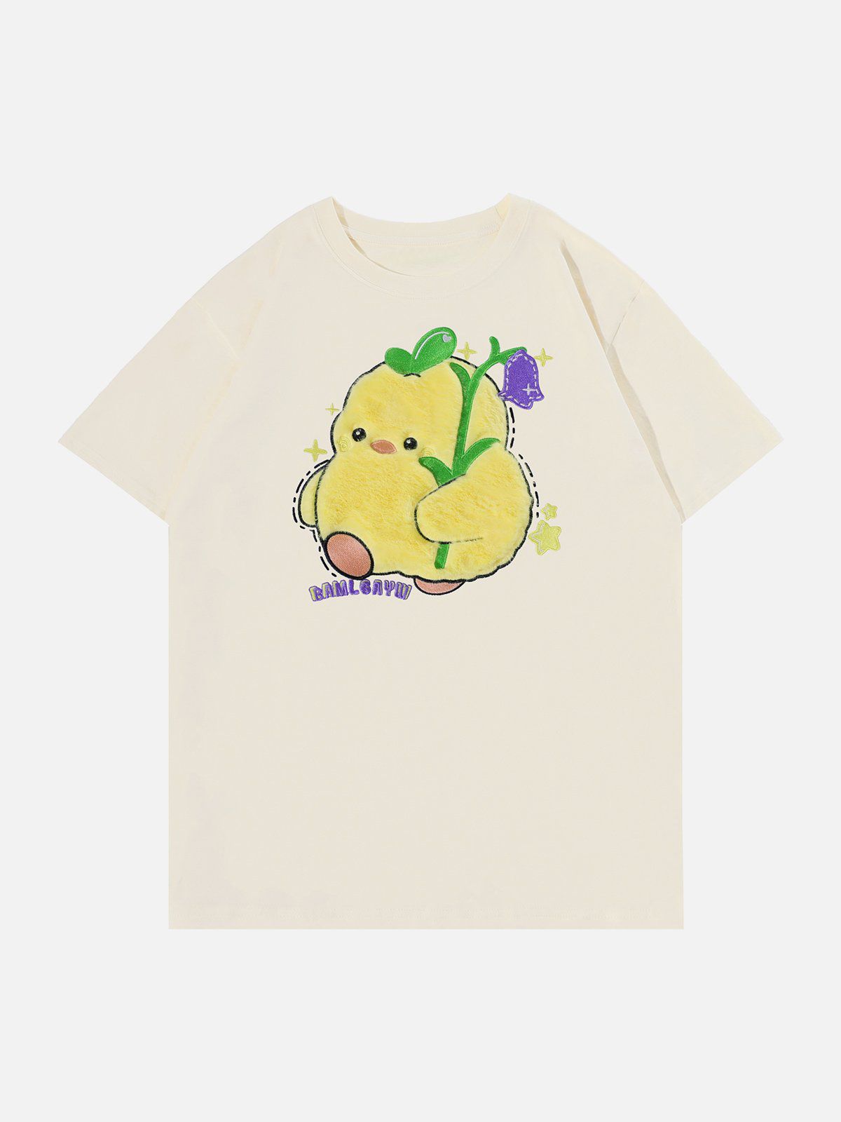 T-Shirt mit beflocktem Enten-Print 