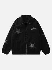 Embroidered Five-pointed Star Design Lambswool Cotton Jacket