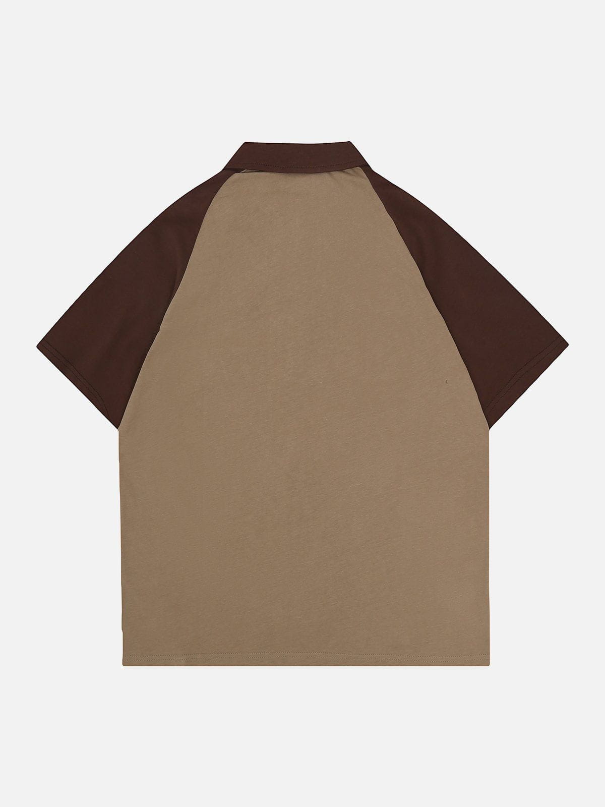 T-shirt à col polo brodé en patchwork 