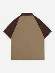 T-shirt à col polo brodé en patchwork 