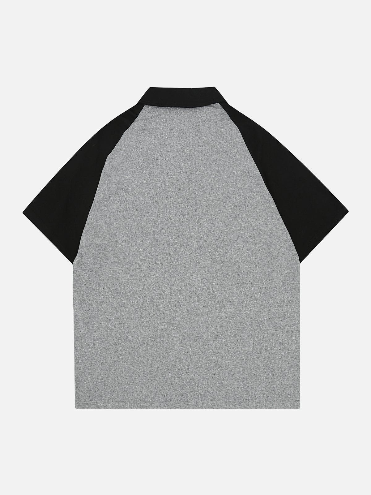 T-shirt à col polo brodé en patchwork 
