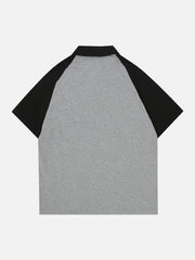 T-shirt à col polo brodé en patchwork 