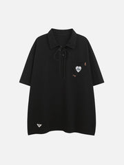 T-shirt à col polo et bretelles brodées 