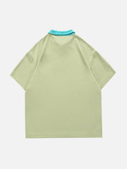 T-Shirt mit Polokragen und Farbblock-Stickerei 