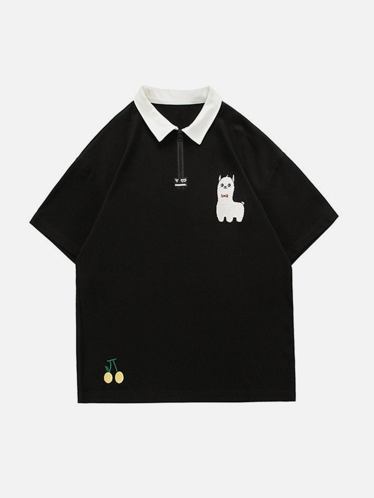 T-Shirt mit Polokragen und Farbblock-Stickerei 