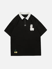 T-Shirt mit Polokragen und Farbblock-Stickerei 