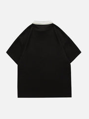 T-Shirt mit Polokragen und Farbblock-Stickerei 