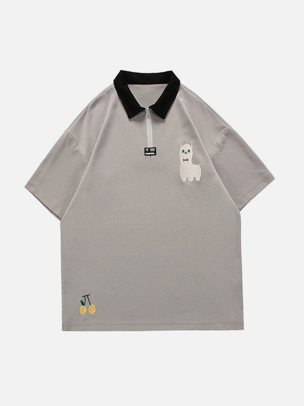 T-Shirt mit Polokragen und Farbblock-Stickerei 