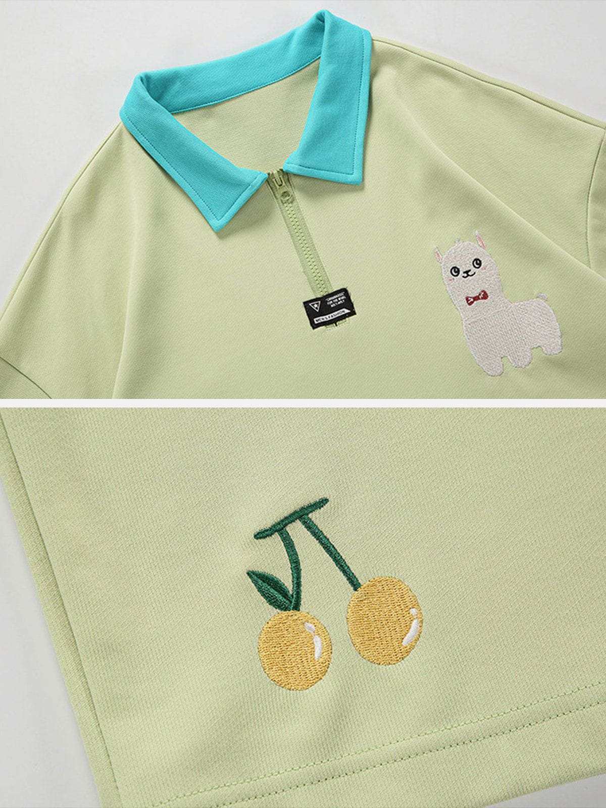 T-Shirt mit Polokragen und Farbblock-Stickerei 