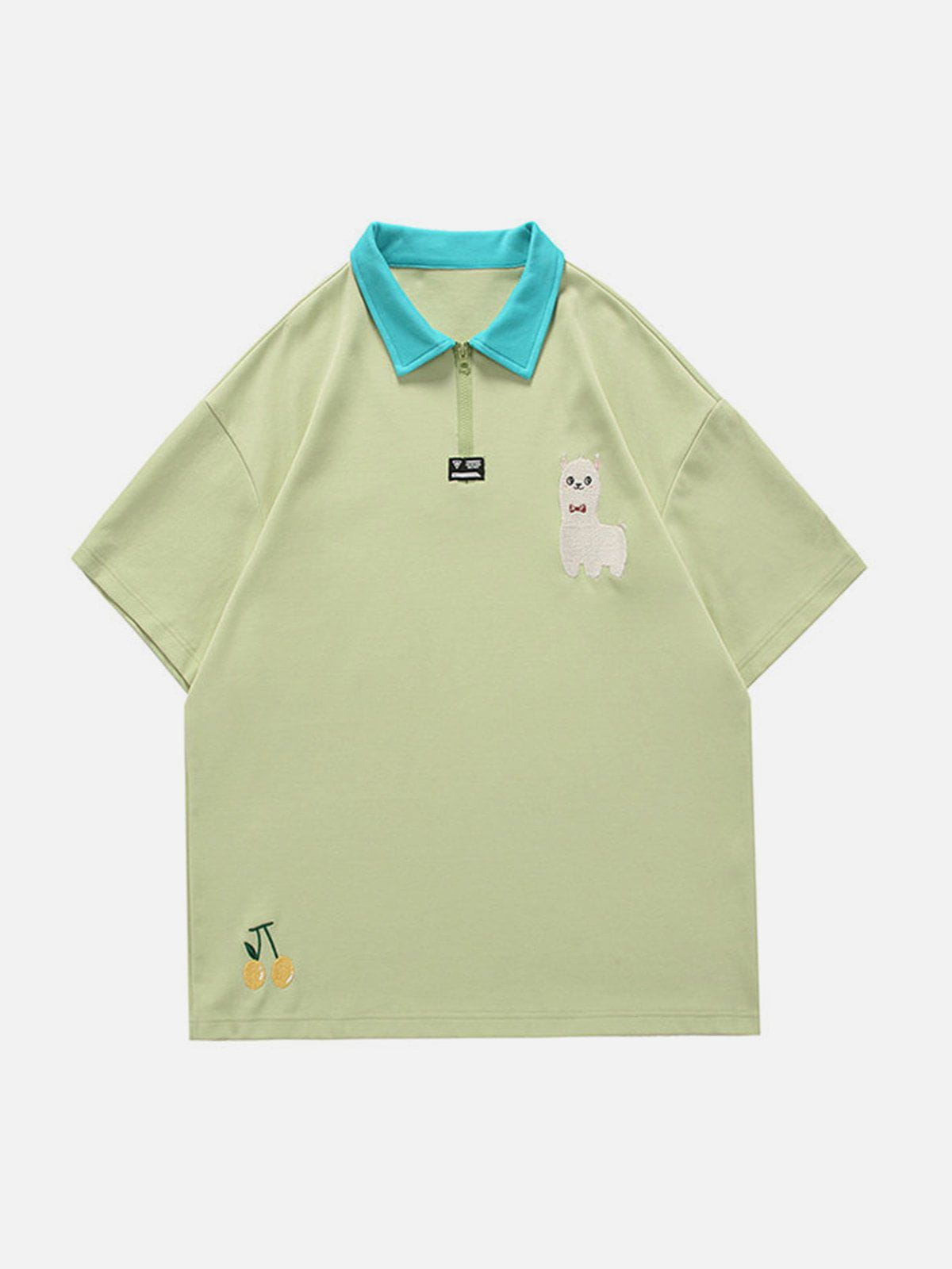 T-Shirt mit Polokragen und Farbblock-Stickerei 