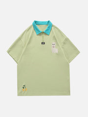 T-Shirt mit Polokragen und Farbblock-Stickerei 