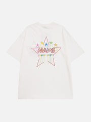 Stickerei Bunte Stern Quaste T-Shirt 
