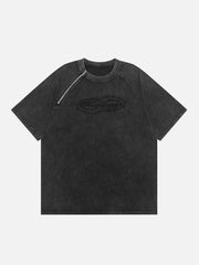 Gewaschenes T-Shirt mit Stickerei und Buchstaben-Print 