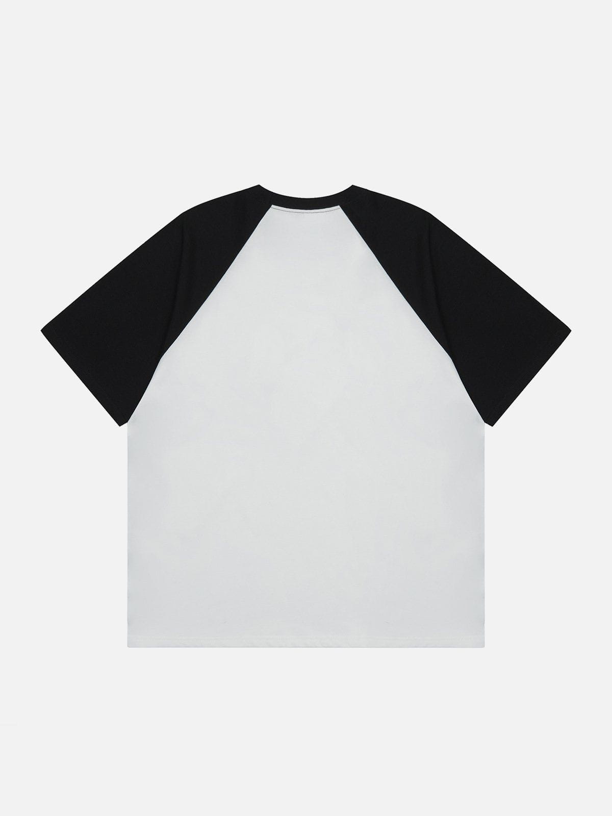 T-Shirt mit Stickerei und Patchwork-Ärmeln 