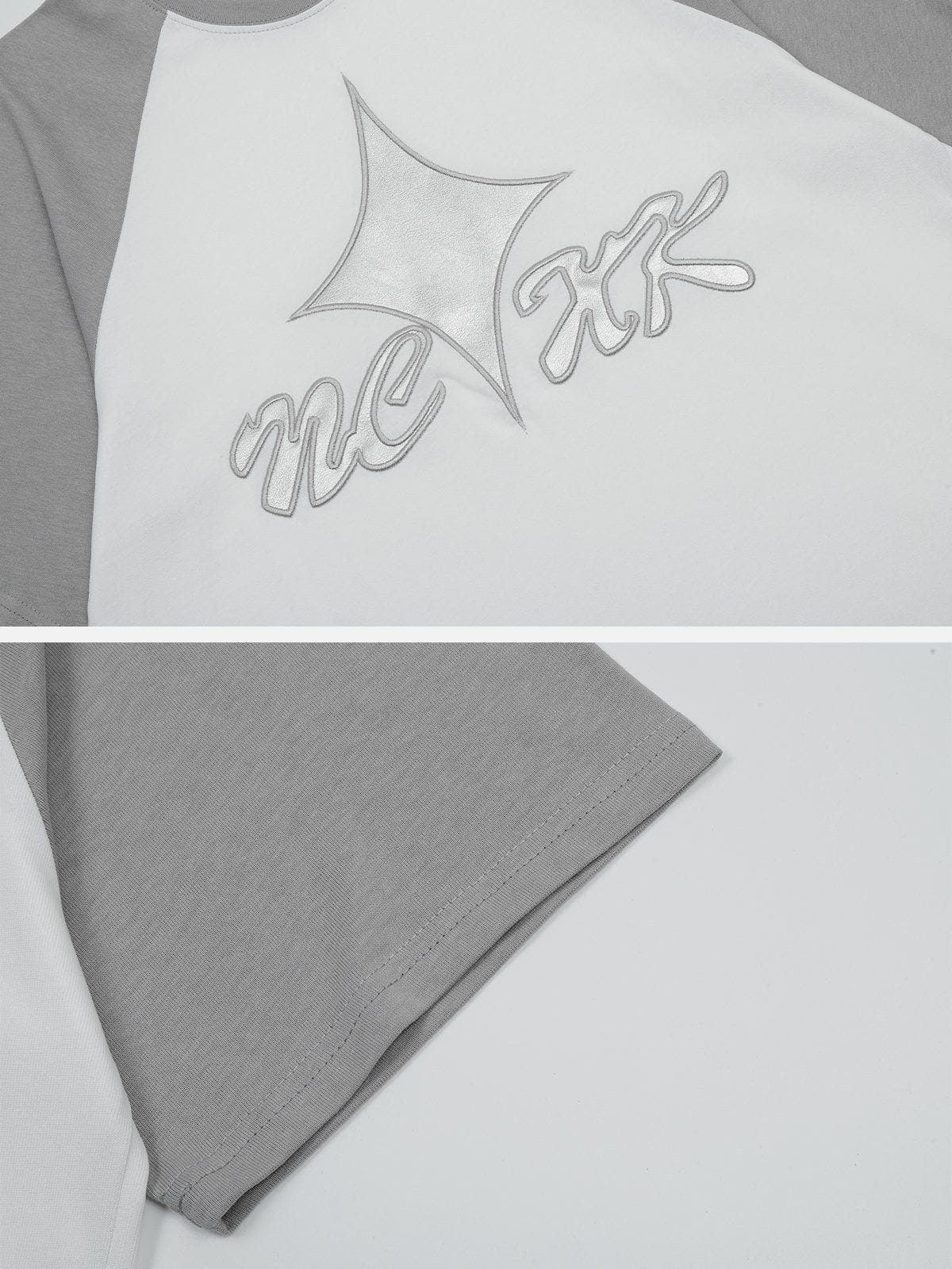 T-Shirt mit Stickerei und Patchwork-Ärmeln 