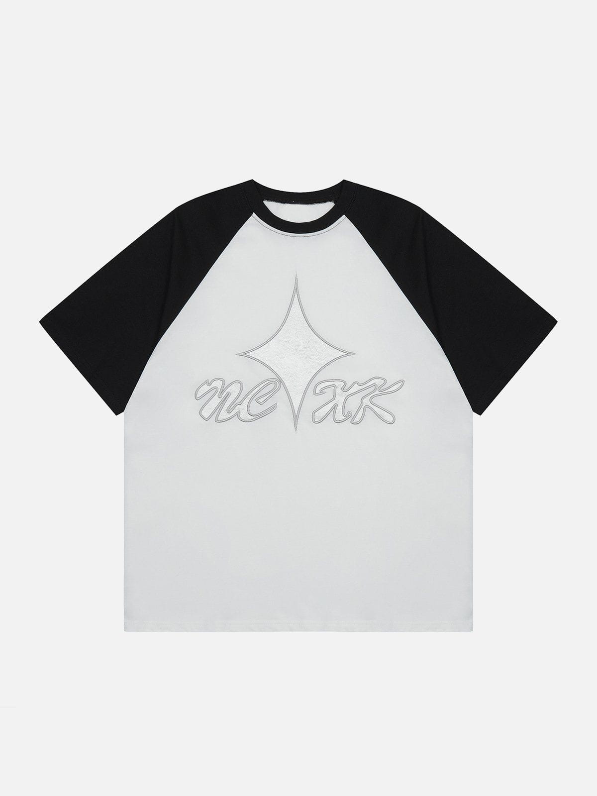 T-Shirt mit Stickerei und Patchwork-Ärmeln 
