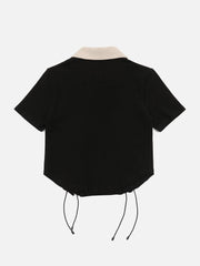 T-Shirt mit seitlichem Kordelzug und Stern-Stickerei 