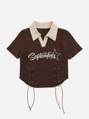 T-Shirt mit seitlichem Kordelzug und Stern-Stickerei 