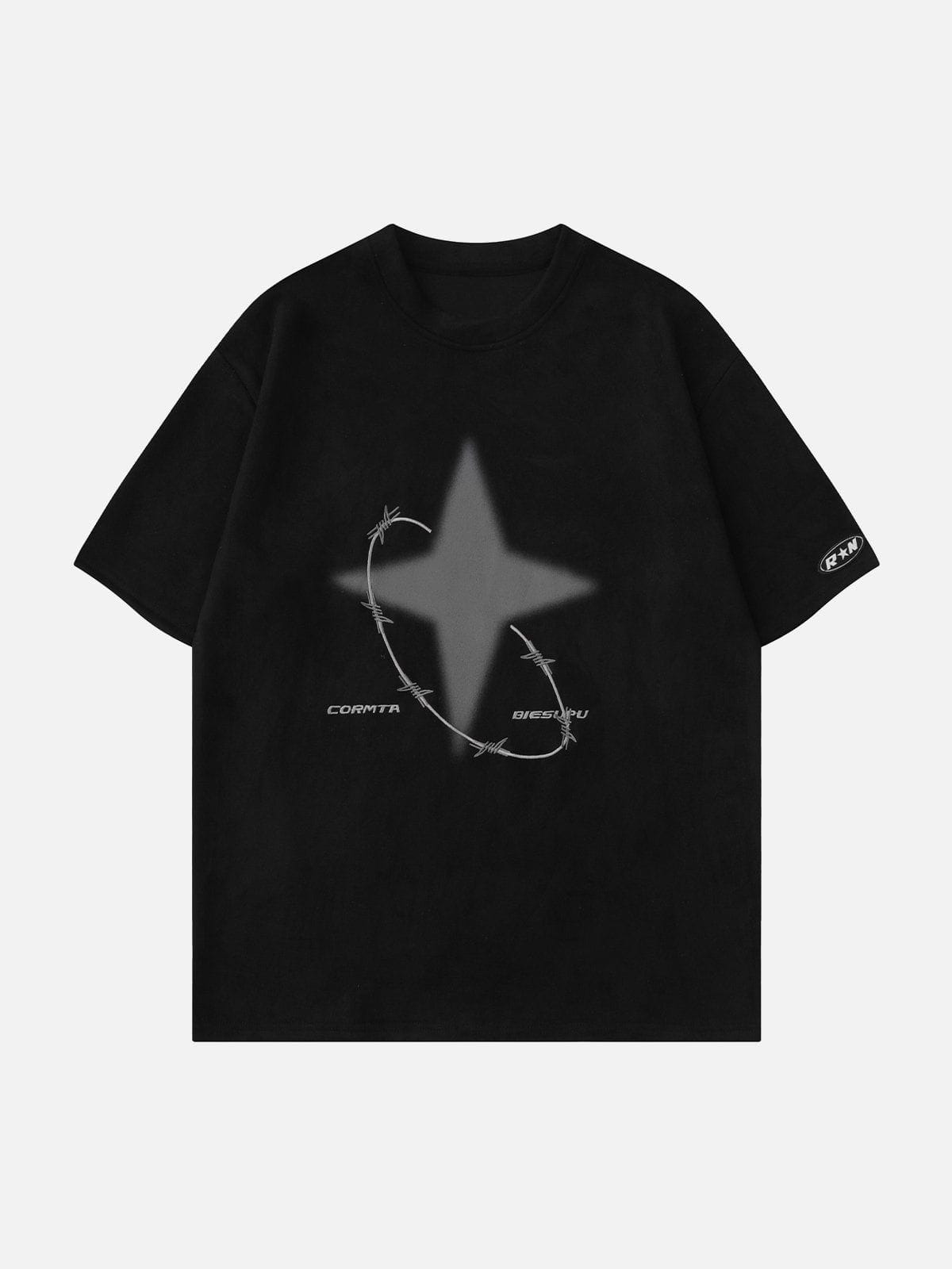 T-Shirt mit Stickerei und Dornenstern-Grafik 