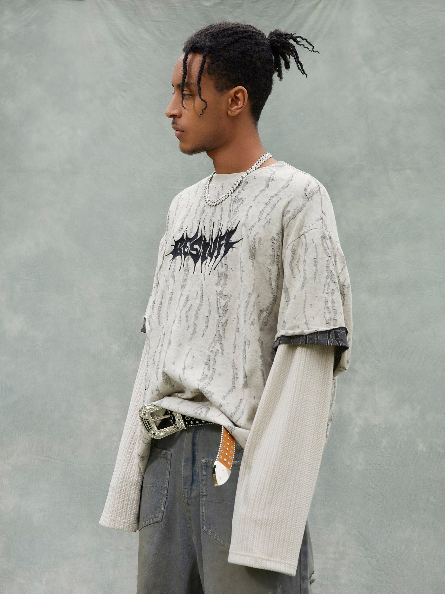 Faux t-shirt en laine texturé vieilli deux pièces 