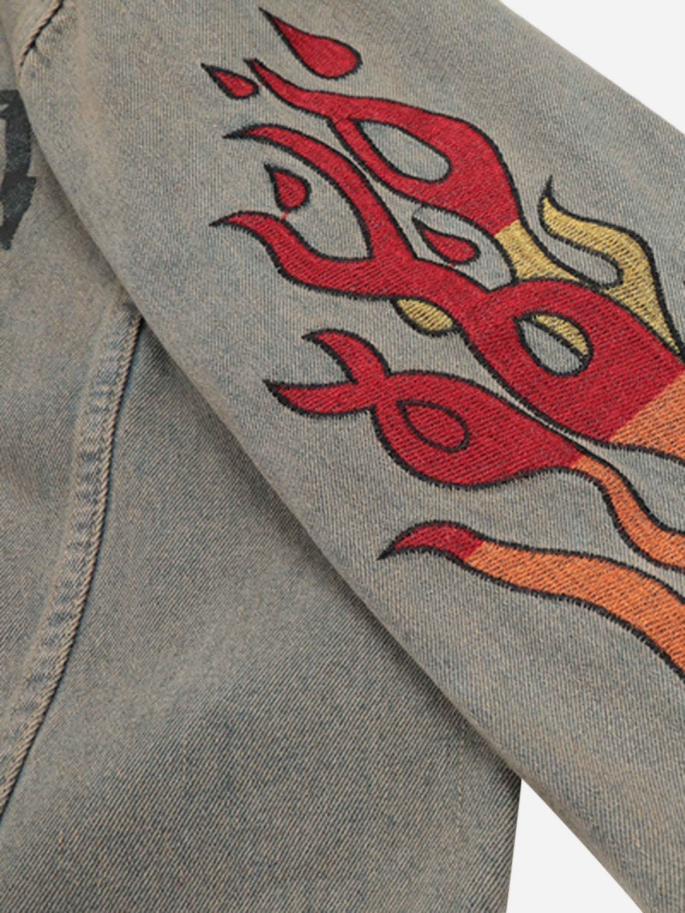 Flame Denim Embroidered Burlap Jacket - 1543