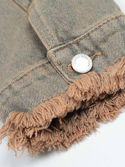 Flame Denim Embroidered Burlap Jacket - 1543