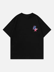 T-Shirt mit Flammenbuchstaben und Stern-Schaumdruck 