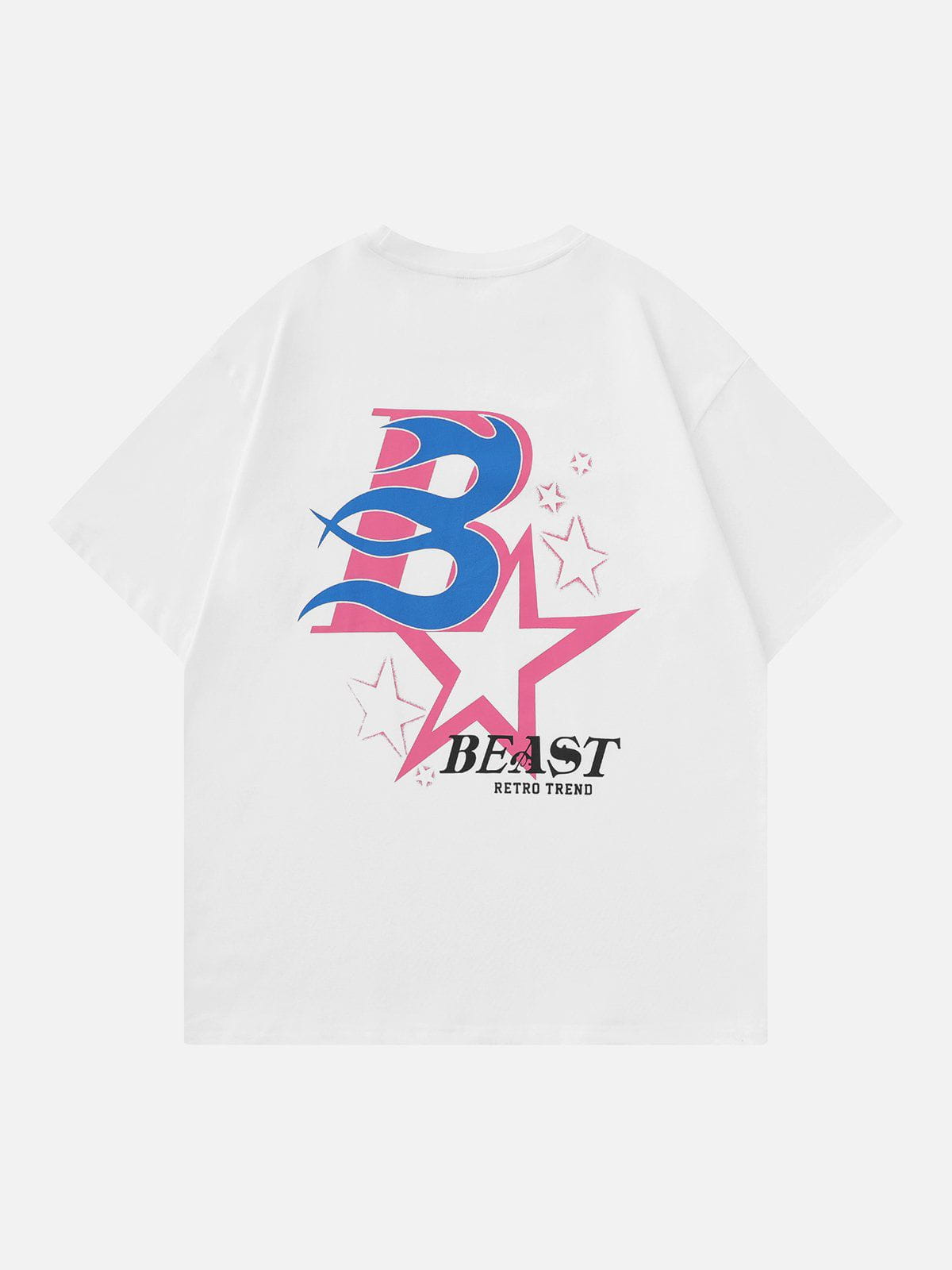 T-Shirt mit Flammenbuchstaben und Stern-Schaumdruck 