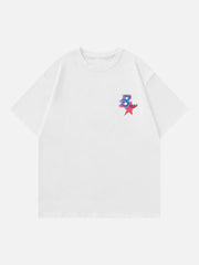 T-Shirt mit Flammenbuchstaben und Stern-Schaumdruck 