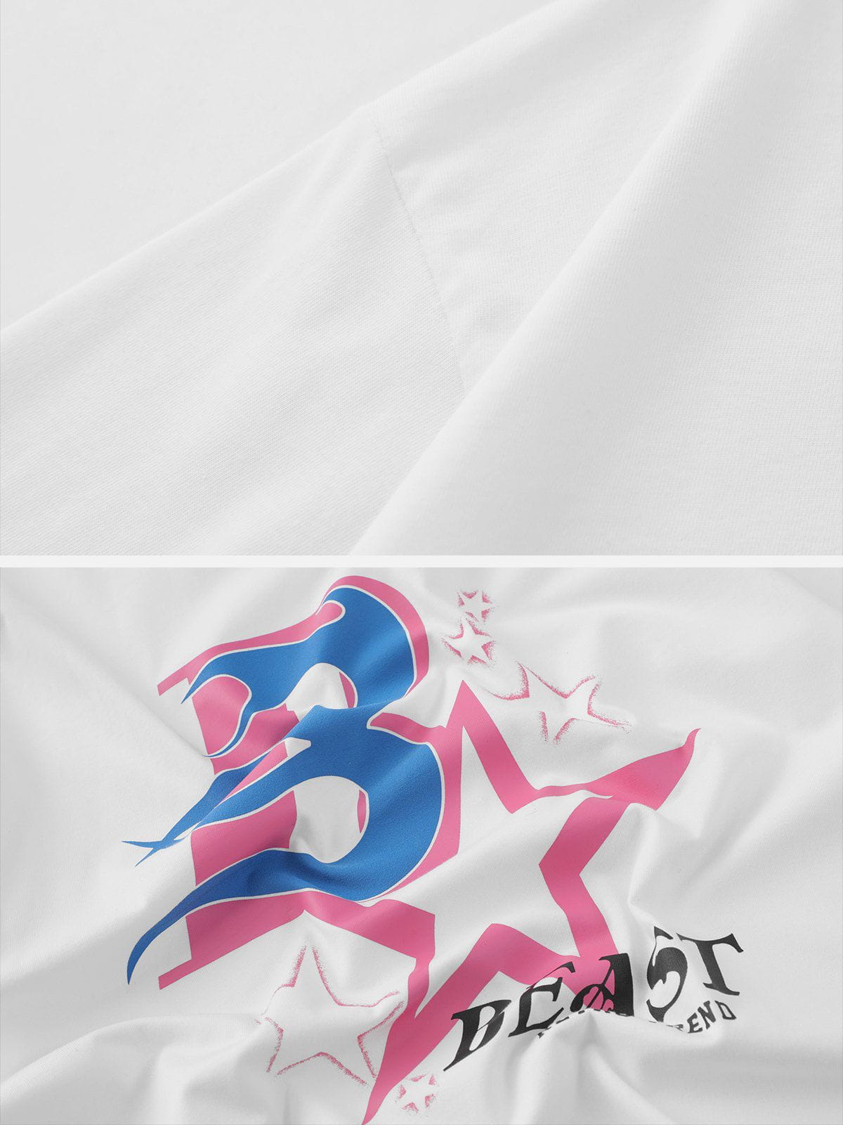 T-Shirt mit Flammenbuchstaben und Stern-Schaumdruck 