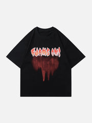 T-Shirt mit Batik-Grafik und Flammenbuchstaben 